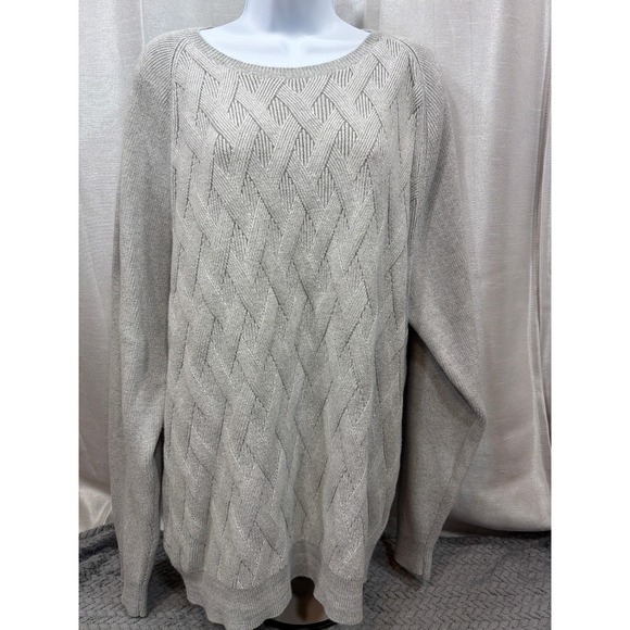 Tommy Bahama Sweaters - Tommy Bahama Gray Cotton Basketweave Cable Knit Pullover Sweater Womens 3XL